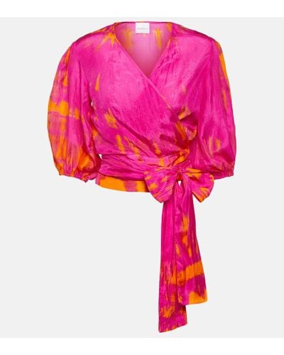 Anna Kosturova Tie-dye Silk Wrap Top - Pink
