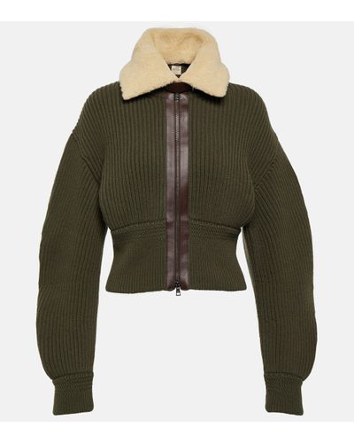 Tod's Leather-trimmed Virgin Wool Cardigan - Green