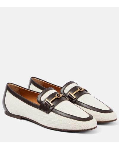 Tod's Leather-trimmed Canvas Loafers - White