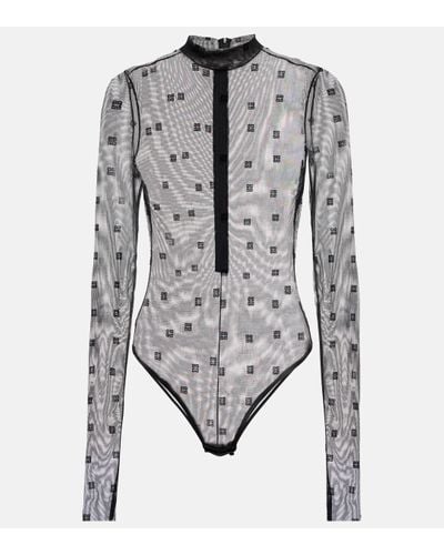 Givenchy 4g Jacquard-knit Tulle Bodysuit - Grey