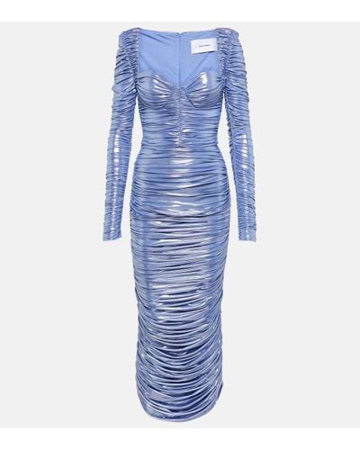 Alex Perry Ruched Lame Midi Dress - Blue