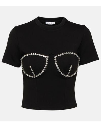 Area Crystal Bustier Cup T-shirt Black
