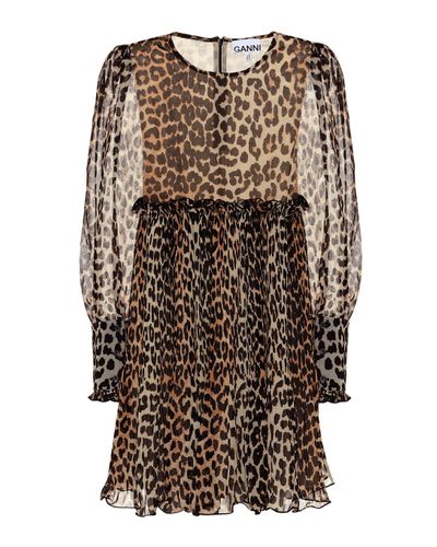 Ganni Vestido corto de leopardo - Marrón