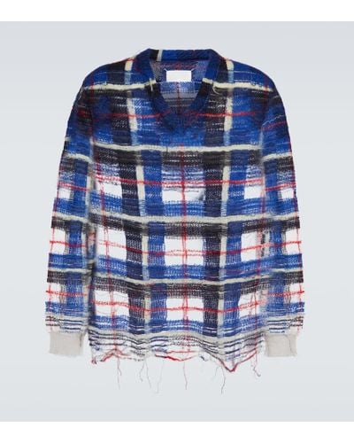 Maison Margiela Distressed Checked Mohair-blend Sweater - Blue