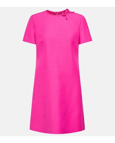 Valentino Bow-detail Wool And Silk Crepe Minidress - Pink