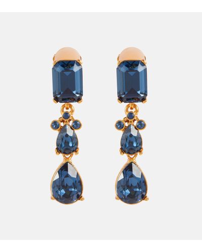 Oscar de la Renta Embellished Clip-on Drop Earrings - Blue