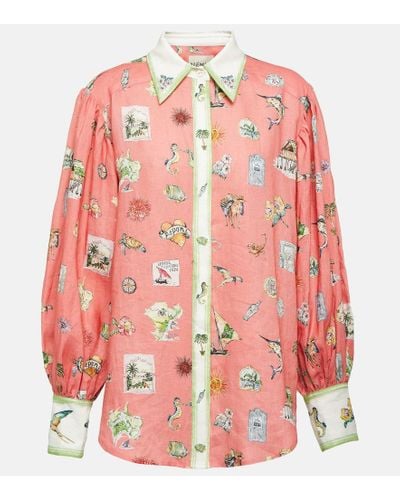 ALÉMAIS Camisa de lino estampada con mangas abullonadas - Rosa