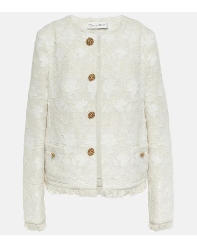 Oscar de la Renta Gardenia Embroidered Tweed Jacket - White