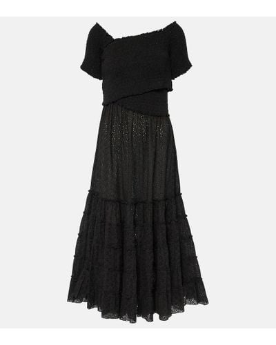 Poupette Soledad Smocked Cotton Midi Dress - Black