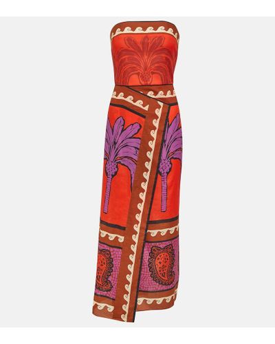 Johanna Ortiz Printed Strapless Voile Maxi Dress - Red