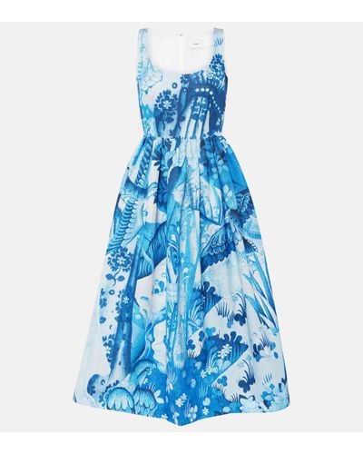 Erdem Printed Cotton-blend Faille Midi Dress - Blue