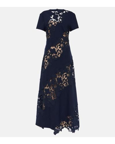 Oscar de la Renta Wool-blend Lace Midi Dress - Blue