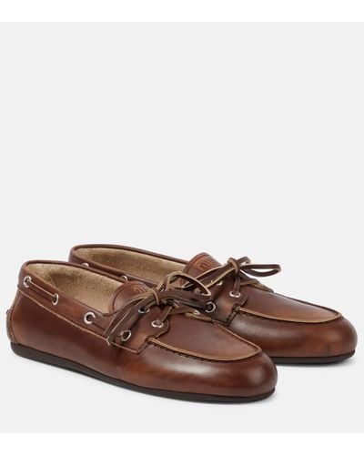 Miu Miu Leather Boat Shoes - Brown