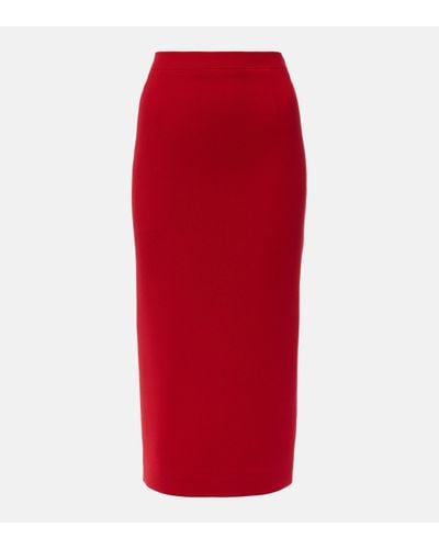 Alessandra Rich Wool Midi Skirt - Red