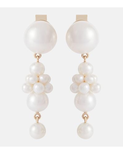 Sophie Bille Brahe Petite Tulip 14kt Yellow Gold Earrings With Pearls - White
