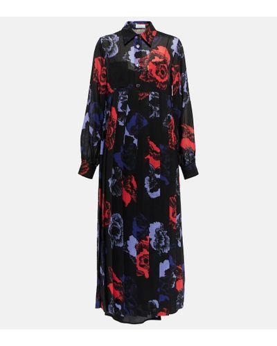 Ferragamo Floral Wool-blend Midi Dress - Black
