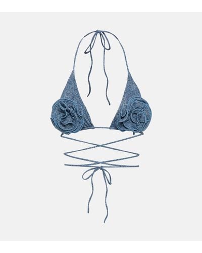 Magda Butrym Floral Applique Triangle Bikini Top - Blue