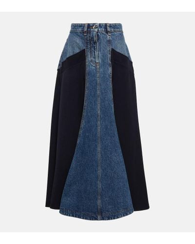 Chloé Denim And Wool Gabardine Midi Skirt - Blue