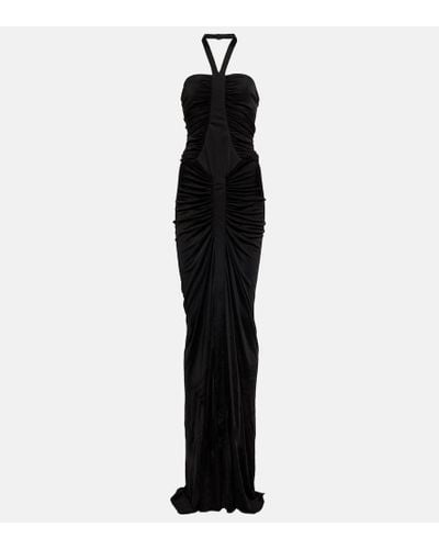 Saint Laurent Vestido largo de jersey fruncido - Negro
