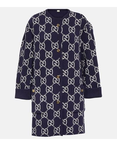 Gucci Cardigan reversibile in misto lana GG - Blu