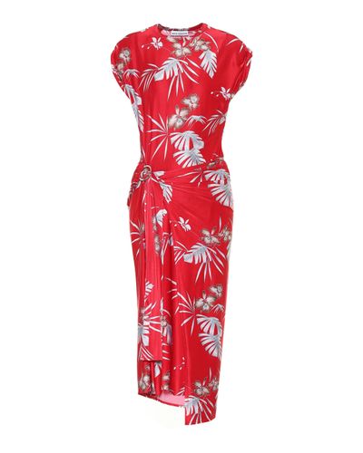 Rabanne Asymmetric Printed Stretch-jersey Midi Dress - Red