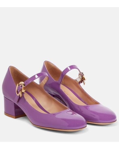 Gianvito Rossi Ribbon Patent Leather Mary Jane Court Shoes - Purple