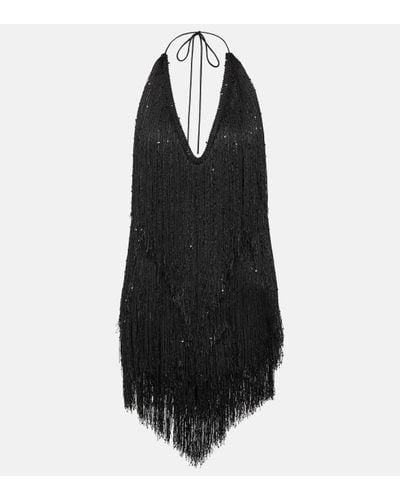 ROTATE BIRGER CHRISTENSEN Sequin-embellished Fringed Minidress - Black