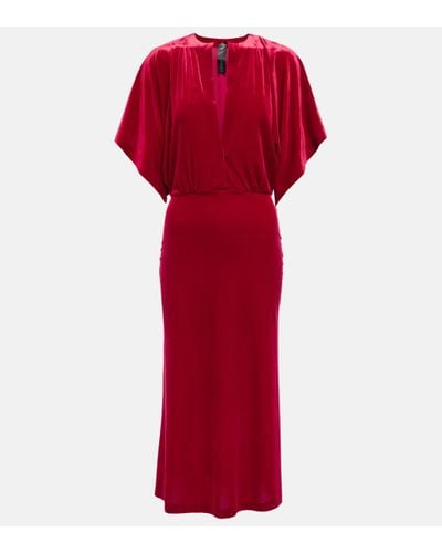 Norma Kamali Obie Velvet Midi Dress - Red