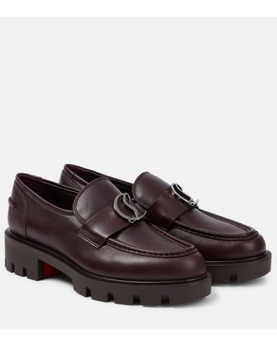 Christian Louboutin Cl Moc Lug Leather Loafers - Brown