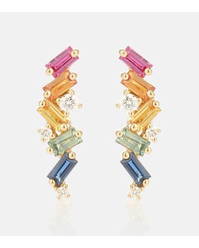 Suzanne Kalan Rainbow Fireworks 18kt Gold Earrings With Diamonds And Sapphires - Multicolor