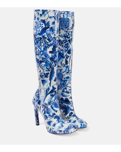 Dries Van Noten Printed Leather Knee-high Boots - Blue