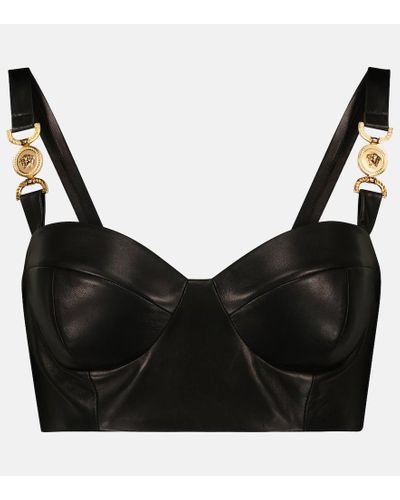 Versace Bustier-Top aus Leder - Schwarz