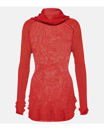 Victoria Beckham Ribbed-knit Turtleneck Top - Red