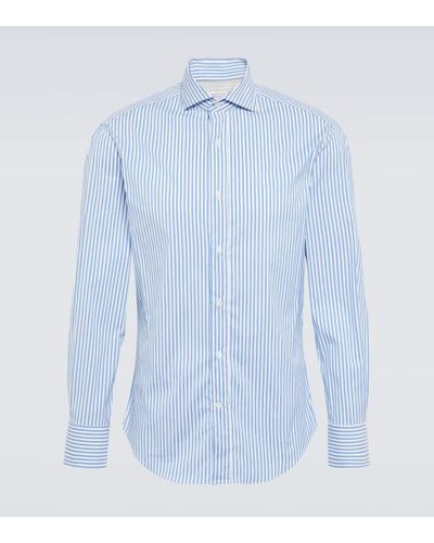 Brunello Cucinelli Camisa en mezcla de algodon a rayas - Azul