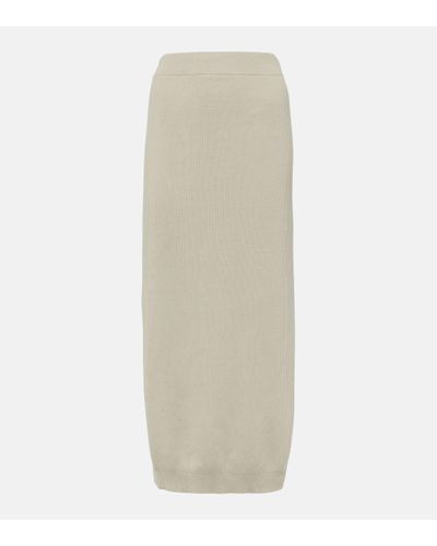 Brunello Cucinelli Ribbed-knit Cotton Midi Skirt - Natural