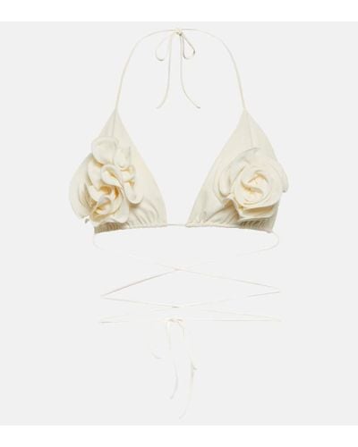 Magda Butrym Top de bikini triangular con flores - Blanco