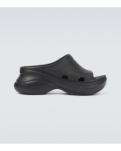 Balenciaga X Crocs Perforated Rubber Slides - Black