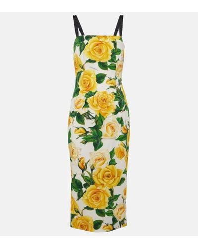 Dolce & Gabbana Floral Silk-blend Charmeuse Midi Dress - Metallic