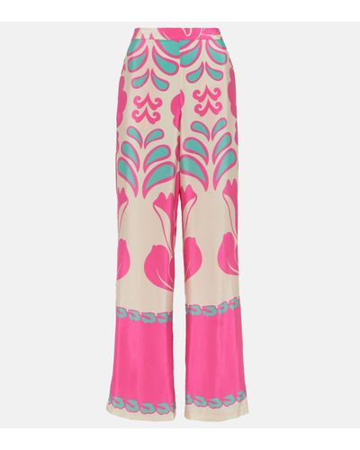 Adriana Degreas Printed High-rise Silk Wide-leg Trousers - Pink