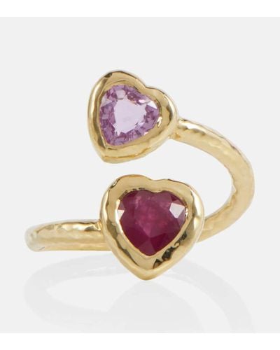 Octavia Elizabeth Moi And Toi 18kt Gold Ring With Sapphires And Rubies - Pink