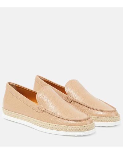 Tod's Raffia-trimmed Leather Loafers - Natural