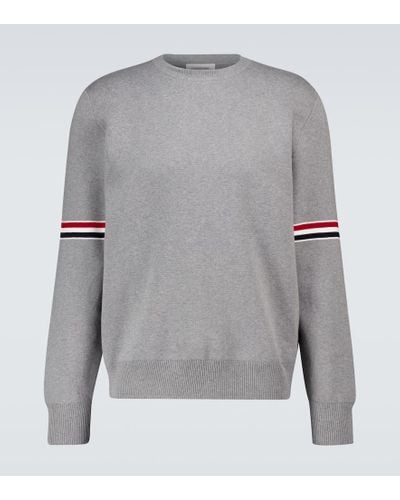 Thom Browne Tricolor Inlay Milano Stitch Cotton Sweater - Gray