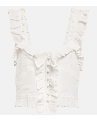 Isabel Marant Top cropped Gimsy in crepe con volant - Bianco
