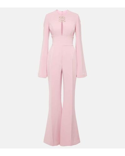 Elie Saab Jumpsuit flared in cady con cristalli - Rosa