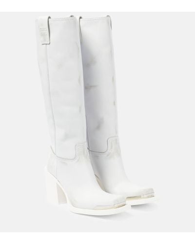 Miu Miu Knee-length Leather Boots - White