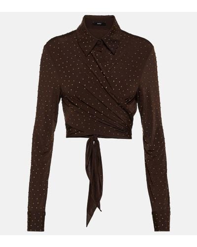 Alex Perry Bligh Crystal-embellished Jersey Top - Brown