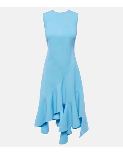 Oscar de la Renta Asymmetrical Wool-blend Midi Dress - Blue