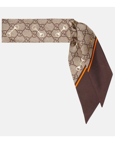 Gucci Metallic Printed Silk-twill Scarf - Brown