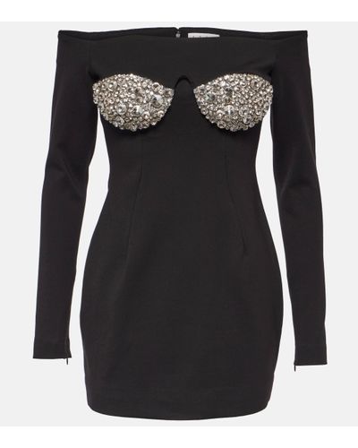 Area Crystal-embellished Off-shoulder Minidress - Black