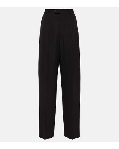 Balenciaga Pantalones anchos de lana de tiro medio - Negro